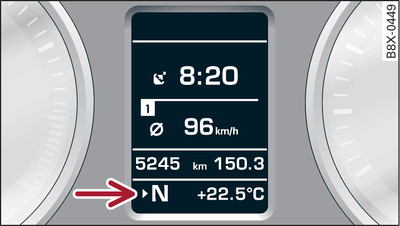 Instrument cluster: Gear-change indicator recommending neutral on vehicles with driver information system